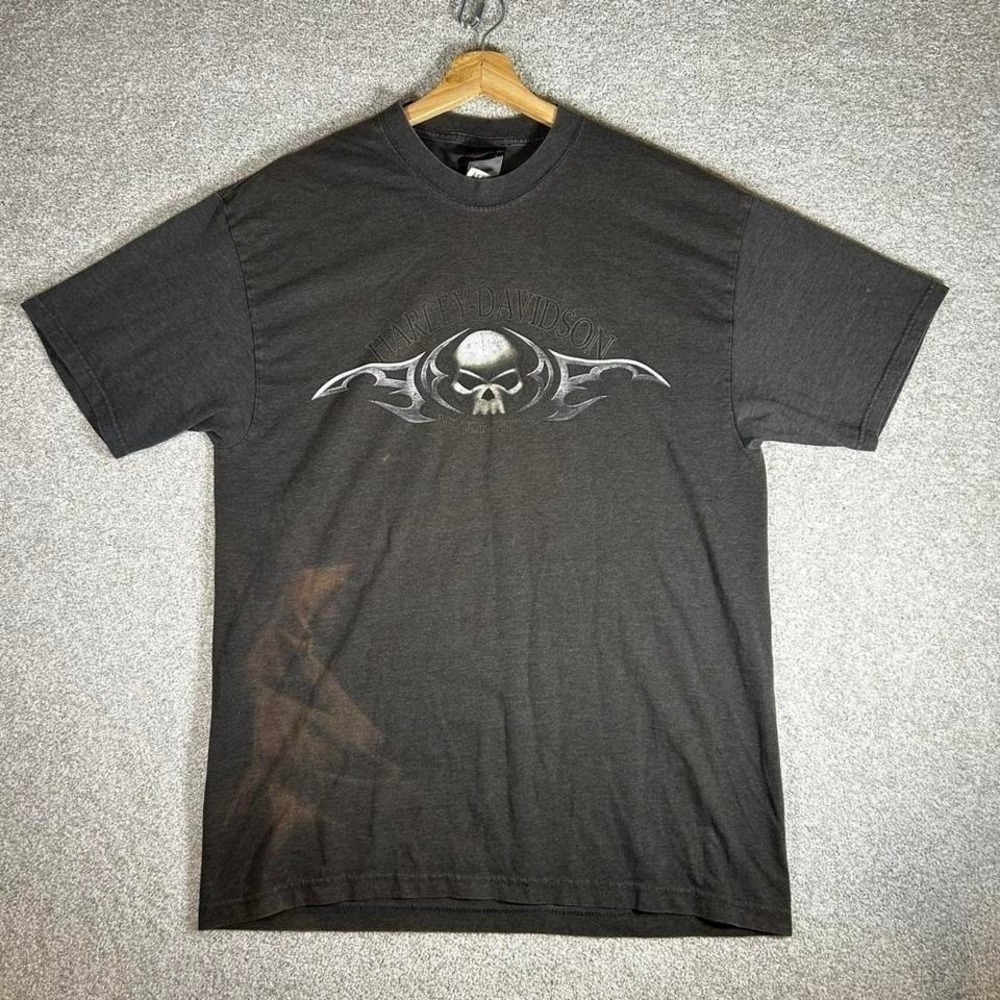 Vintage 90s Harley Davidson Amsterdam skull faded grey biker tshirt